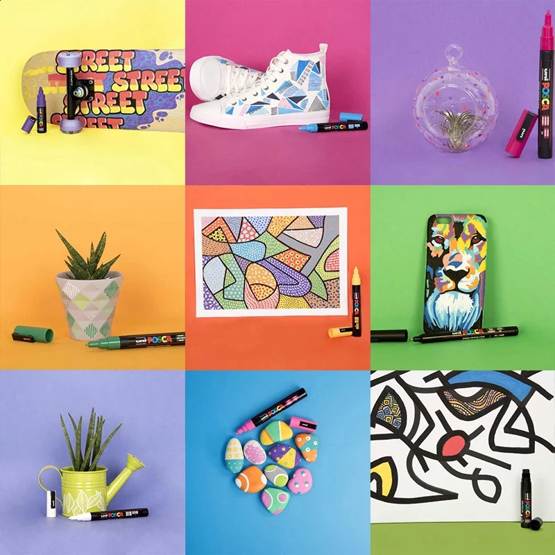 Uni Acrylic Paint POSCA Marking Pen Set PC5M PC3M PC1M Rock Rotuladores Art Graffiti Painting Supplies 240830