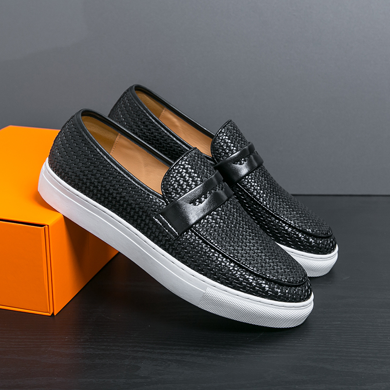 Slip Fashion On Loafers Board Soft Casual Leather Men Breathable Party Weave Pattern Shoes For Man Flat Free ccb1 0664 4b86