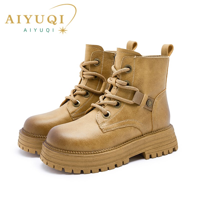 AIYUQI Ankle Boots Women 2024 Autumn New Genuine Leather Women's Biker Boots Retro Platform British Style Women's Booties