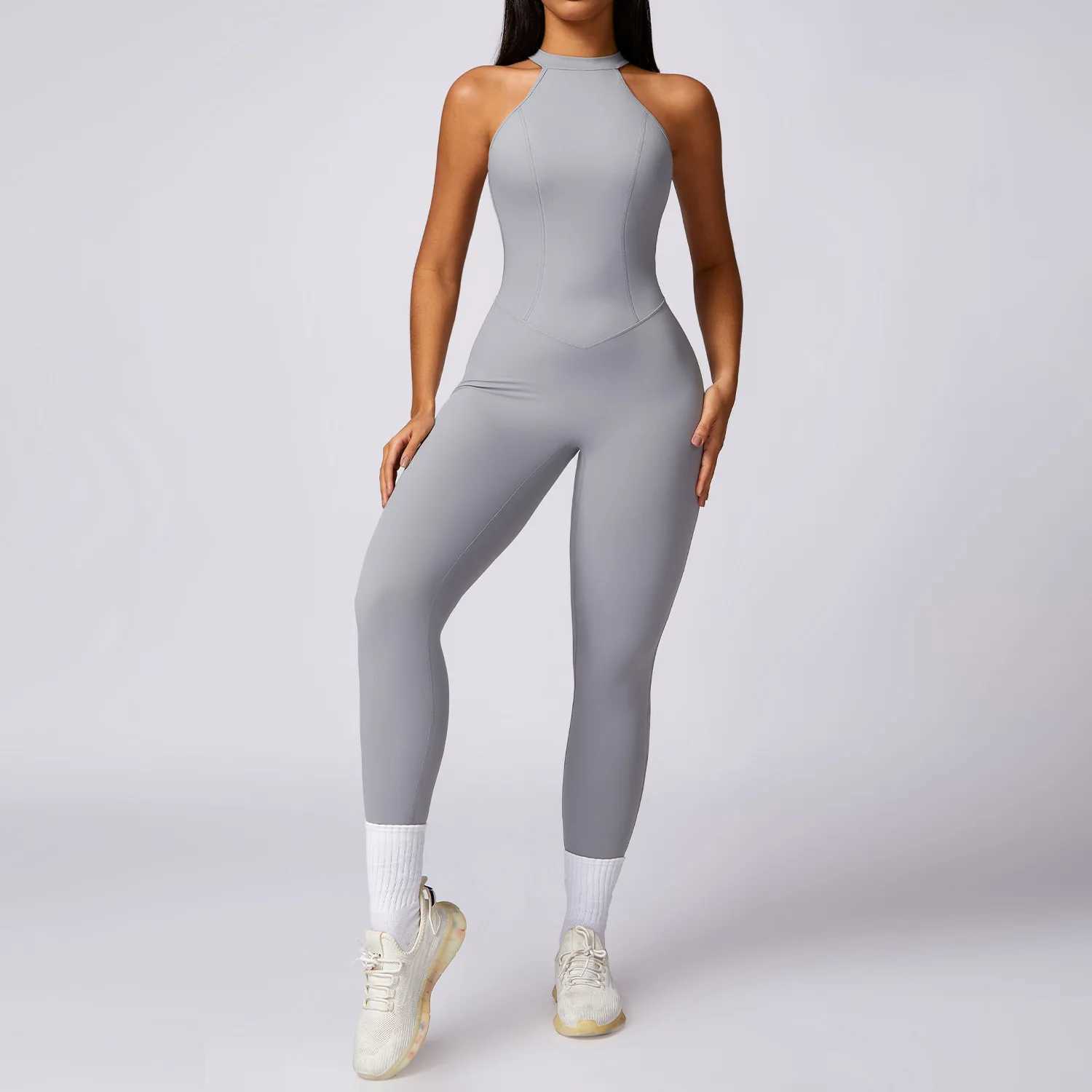 V-back jumpsuit womens backless sports bodysuit womens jumpsuit quick drying yoga suit sleeveless one-piece fitness suit W250326