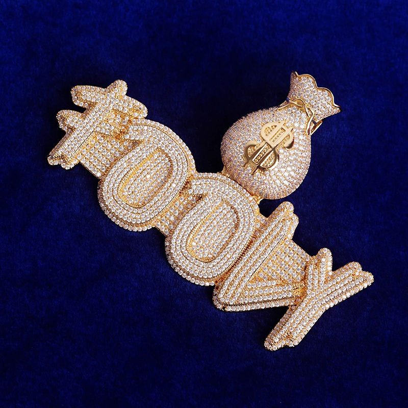 Hip Hop Custom Colorful Money Bag DIY Letters Pendant Necklace 5A Zircons Mens Jewelry