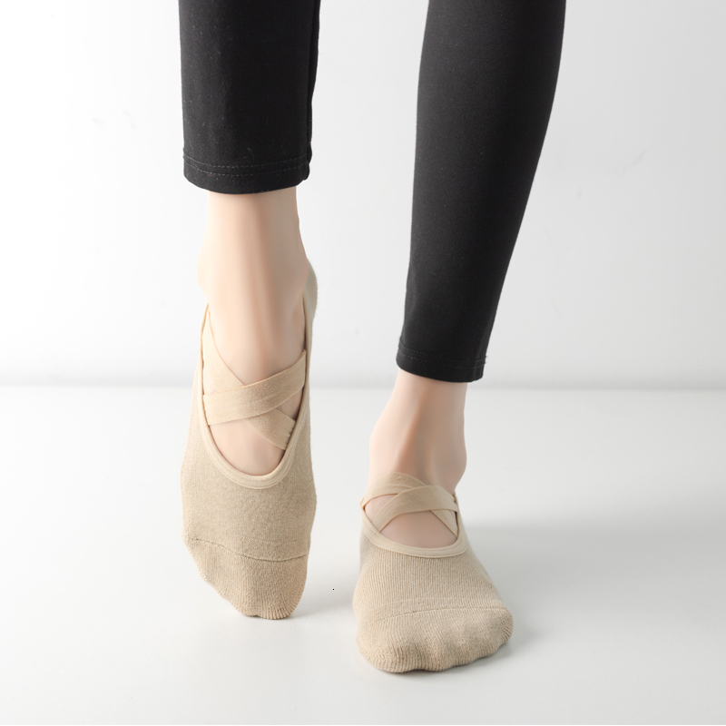 Women Breathable Towel Bottom Yoga Silicone Non-Slip Bandage Pilates Sock Ladies Ballet Dance Fiess Workout Cotton