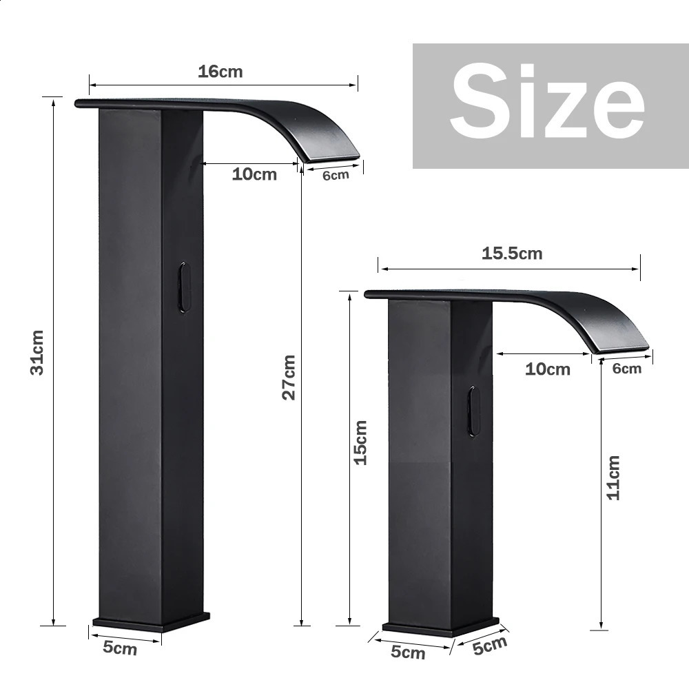 Rozin Black Intelligent Sensor Bathroom Basin Faucet Touchless Automatic Blender Waterfall and Cold Water Crane 240830
