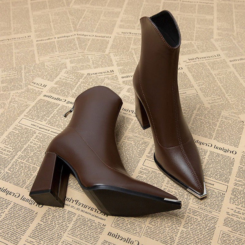 Women's French ankle boots with pointed toe and high-heeled short boots