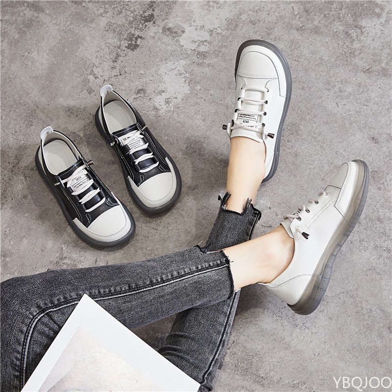 Genuine Leather Women's Flat Sneakers Large Size 35-41 Autumn Vulcanized Ladies Casual Shoes Comfortable Flats dh1100368158JY