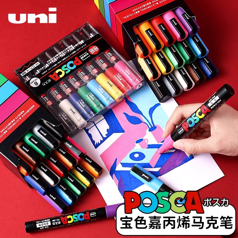 Uni Acrylic Paint POSCA Marking Pen Set PC5M PC3M PC1M Rock Rotuladores Art Graffiti Painting Supplies 240830