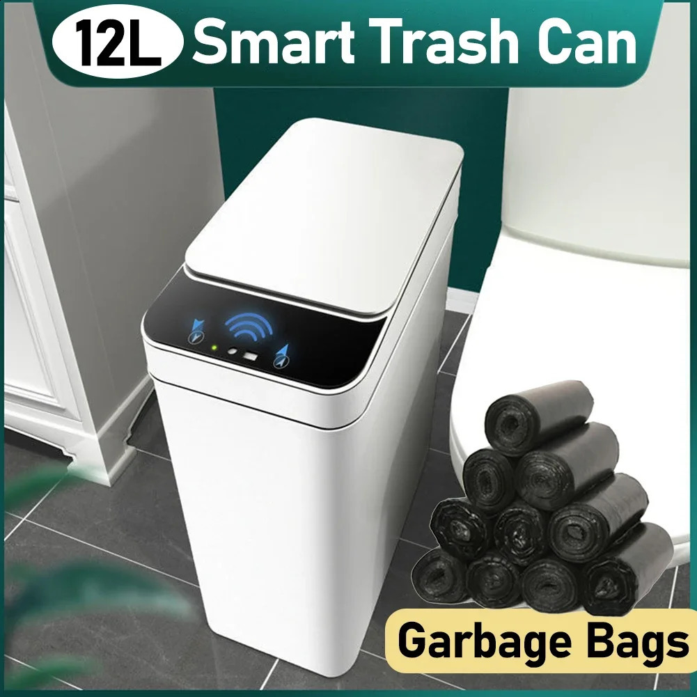 12L Smart Trash Can Automatic Touchless Garbage Kitchen Bedroom Bin Toilet Bucket SpaceSaving Waterproo 240830