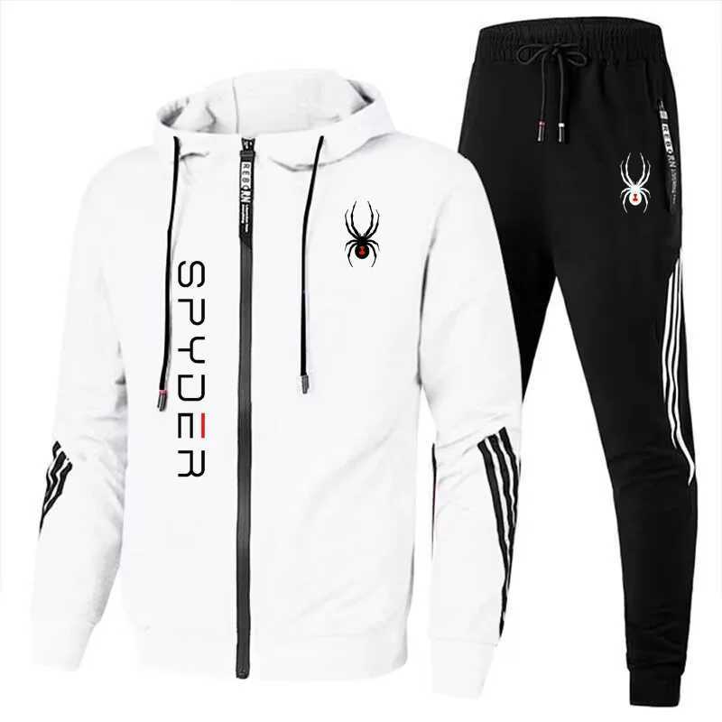 Men's Tracksuits Autumn new SPYDER Korean mens casual sportswear hooded sweatshirt+pants two-piece zipper jacket outdoor jogging Harajuku Str Y24