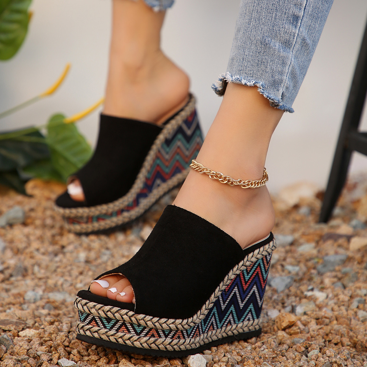 Summer Large Size Women's Sandals House Slippers Wedge Platform Slides Fashion Peep Toe Women Heels Luxury Rome PU Cotton Fabric