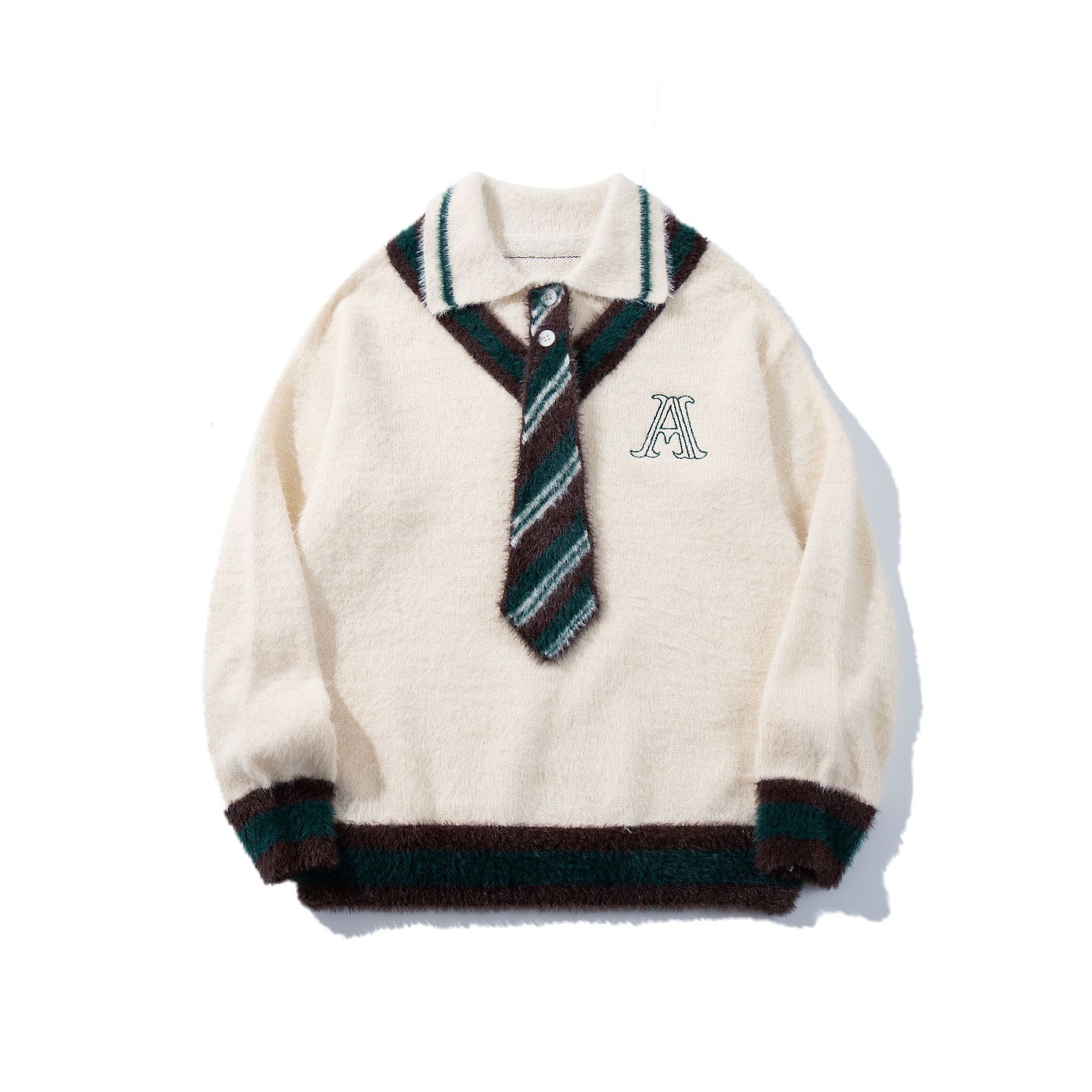Cityboy Tie Decoration Collar Sweater Mens and Womens Ins College Style Loose Knitted Sweater