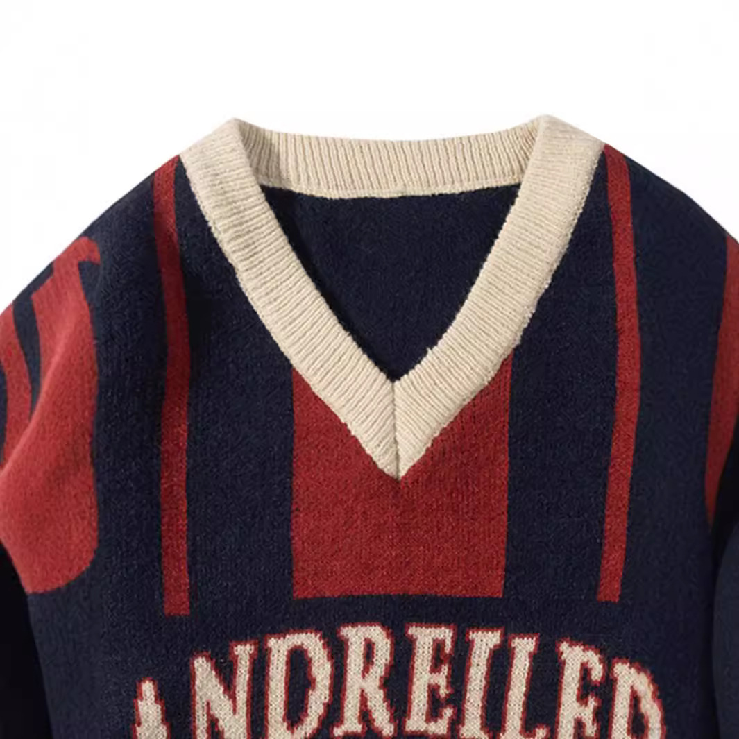 Trendy Style Autumn New American Color Blocked Knitted Design Versatile Casual Sweater for Men and Women Couples - view 5