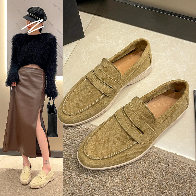 Flat Women Khaki Suede Summer Walk Slip-on Lazy Loafers Causal Moccasin Comfortable Mules Driving Shoes 2024 57b9