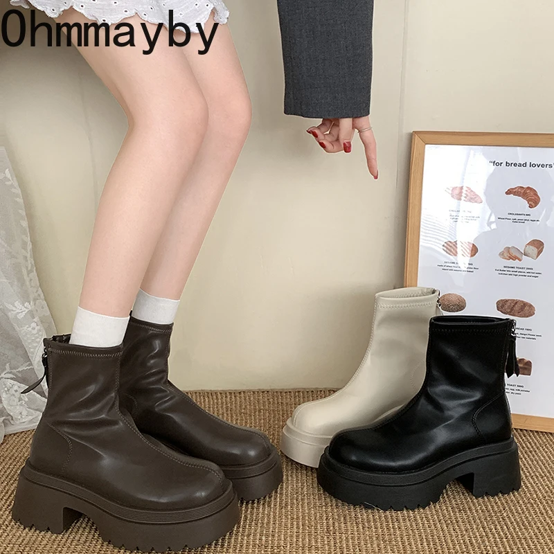 Women Chunky Short Boots Fashion Back Zippers Shoes 2024 New Autumn Winter Thick Heel Women's Ankle Booties d298 's