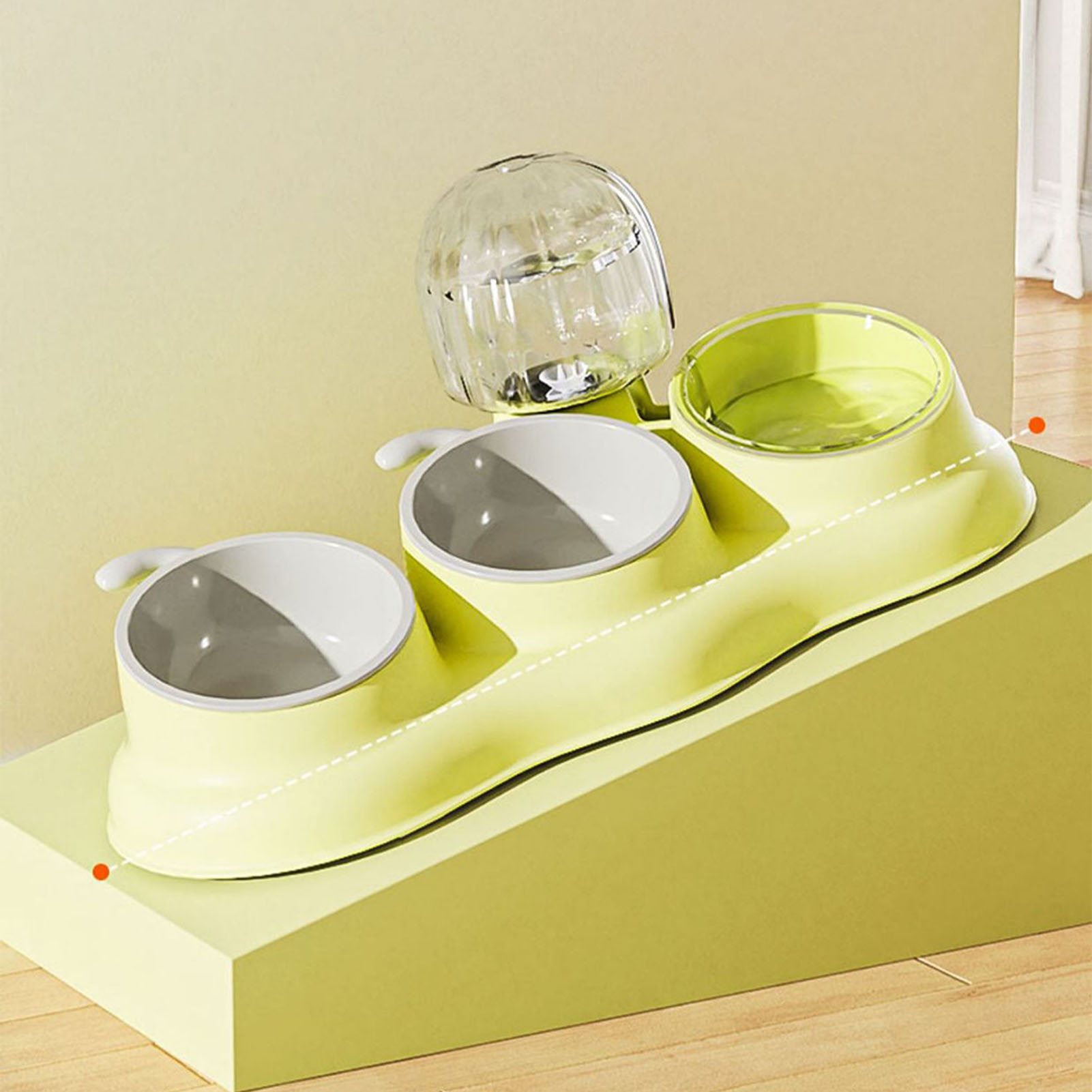 Pet Water Food Bowls 3 In 1 Tilted Detachable Dog Bowls With Automatic Waterer Bottle For Puppy Cat