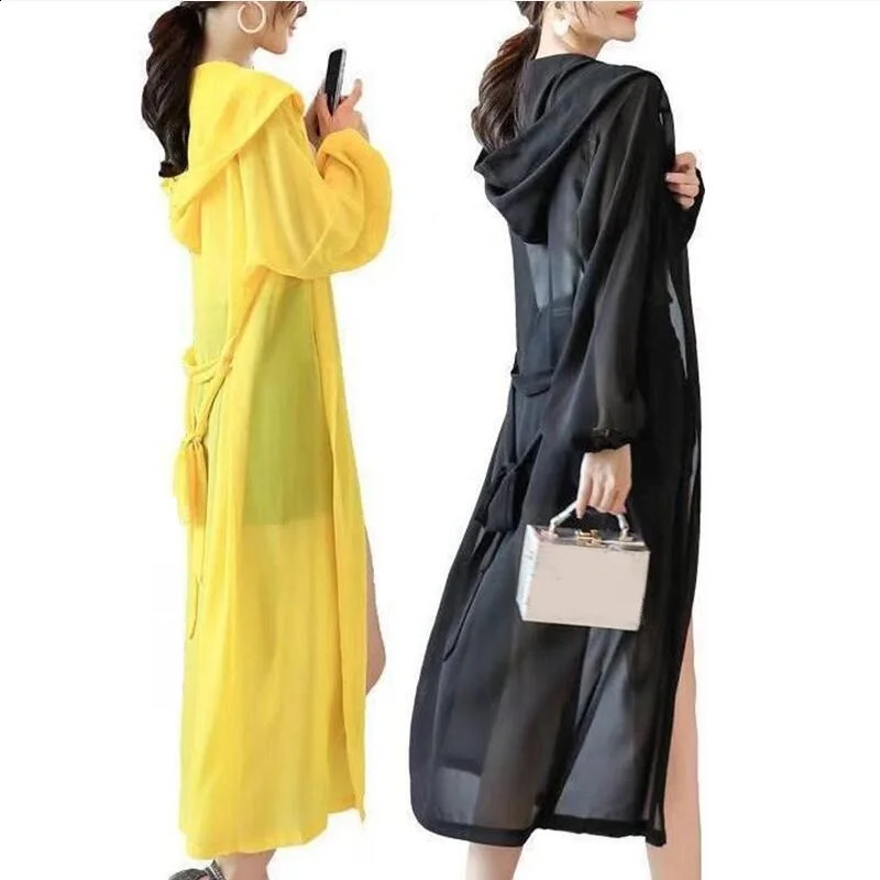 Summer Sun Protection Clothing Women Hooded Cardigan Female Chiffon Sunscreen Shirt Long Coat Ladies Shawl Outerwear 240819