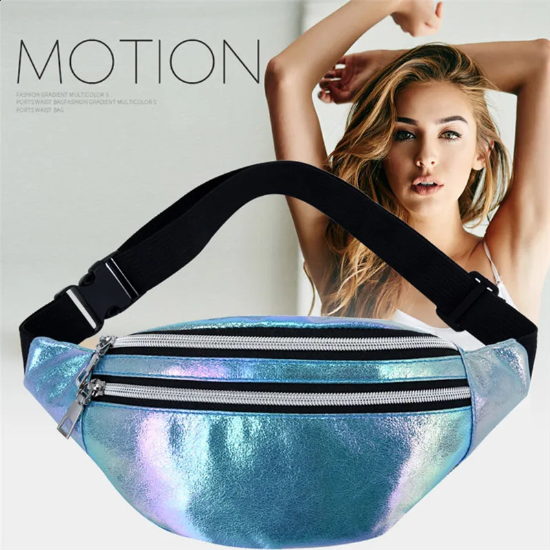 1PC Holographic Fanny Pack Hologram Waist Bag Laser PU Beach Travel Banana Hip Bum Zip Belt for Girls 240830Z