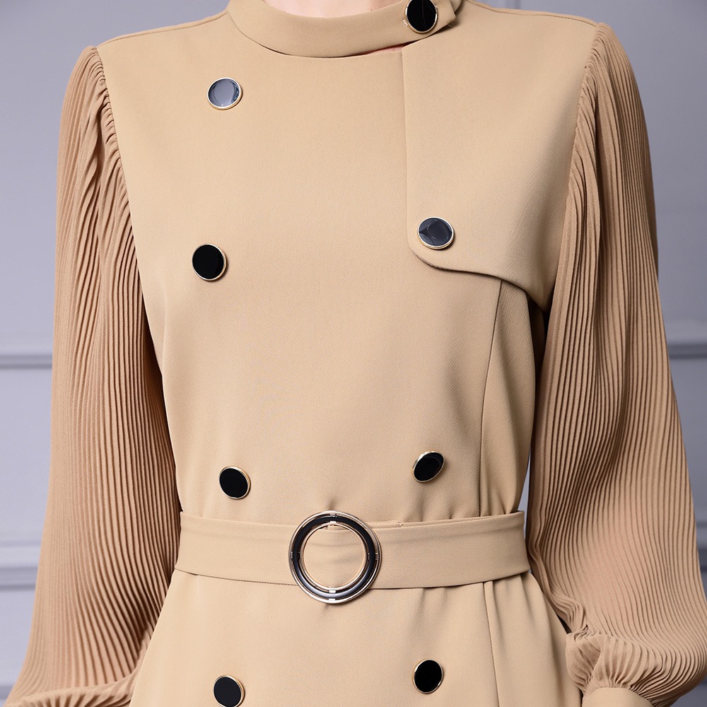OC 413N57 Basic Casual Dresses Autumn and Winter Pleated Long Sleeved Womens Dress Shirt Commuting Skirt Customization Medium Length