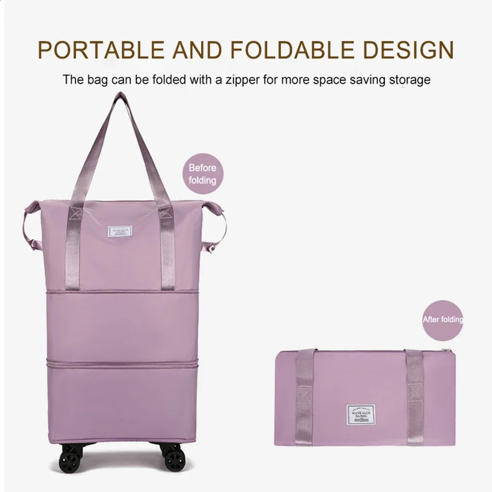 DHlanhai Weekend Expandable Rolling Duffle Pack Folding Lage Bags Lightweight Consignment with Wheel Dry-Wet Separation Travel Bag 240830