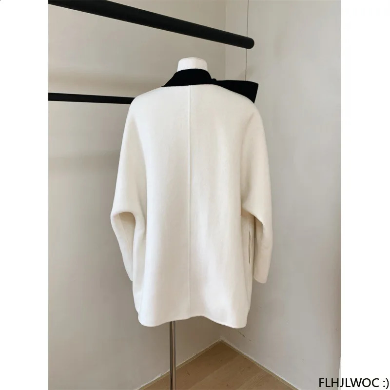 Cute Long Coat Robe Outerwear Retro Vintage Preppy Chic Korea Japan Style Woolen Blends Bow Tie Coats Winter Spring 240830