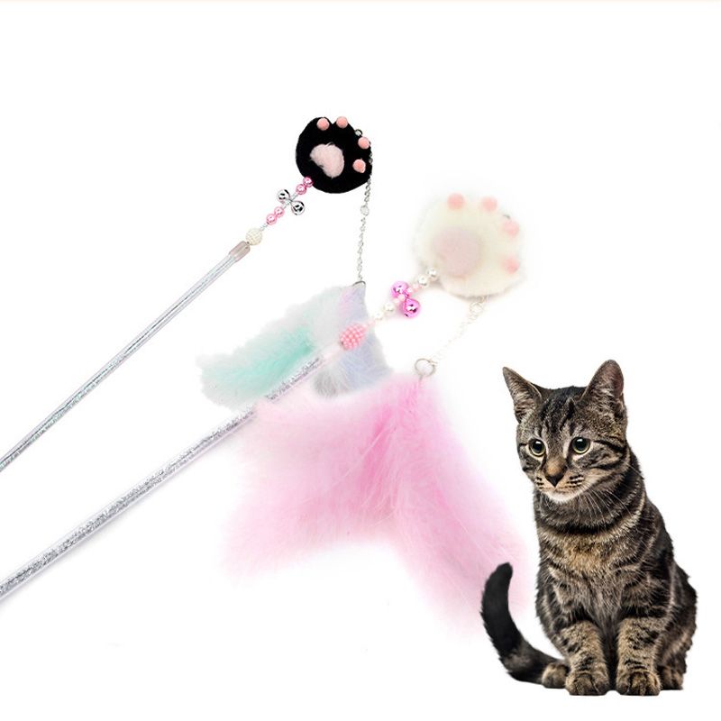 Pet Cat Teasing Stick Pompom Feather Accessories Funny Kitten Interactive Toys For Household Animals Cats Entertainment