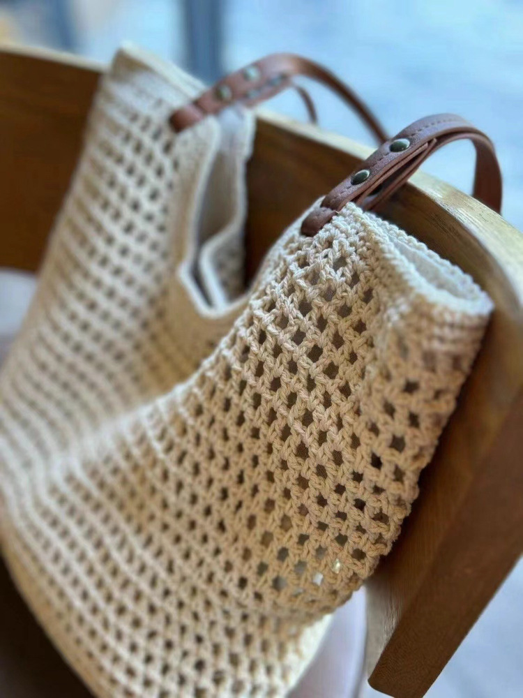 Large Cotton Woven Tote Bag: Eco-friendly Beach Bag With Simple Design New Free Delivery Designer Bag