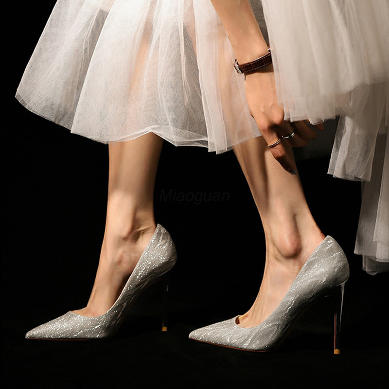 Luxury Gold Silver Women's Pumps 2023 Spring Pointed Toe High Heels Party Wedding Shoes Bridal Stiletto Heels Designer Footwear