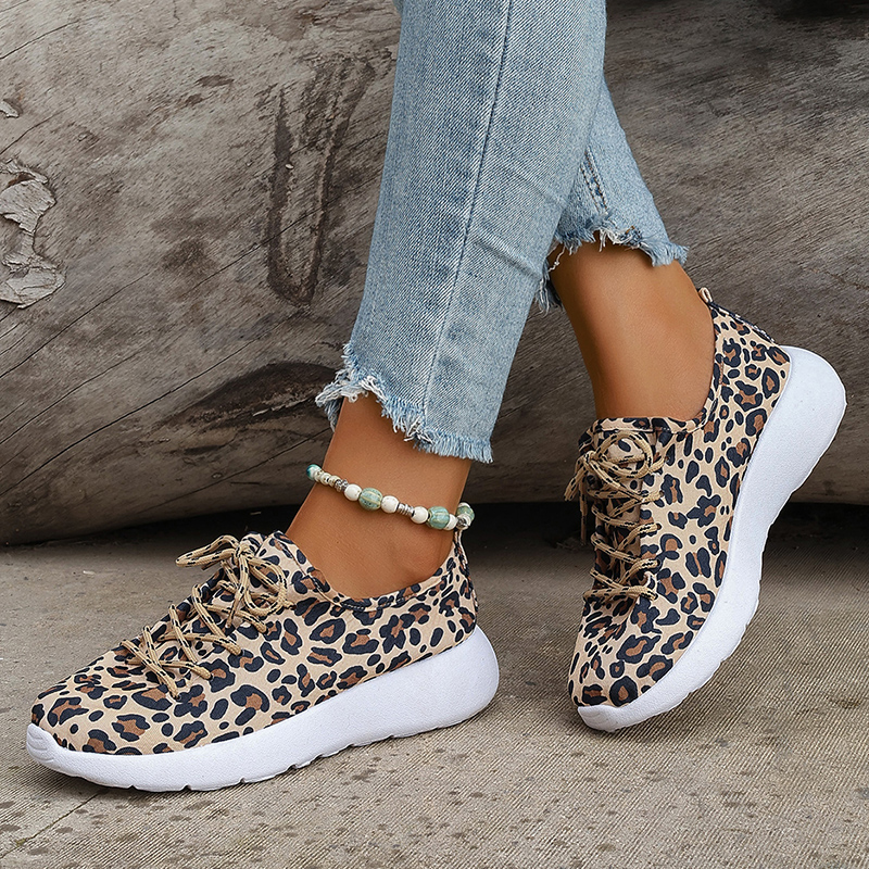Women's Leopard Print Platform Sneakers Fashion Canvas Breathable Running Shoes Woman Lightweight Non Slip Casual Sports Shoes