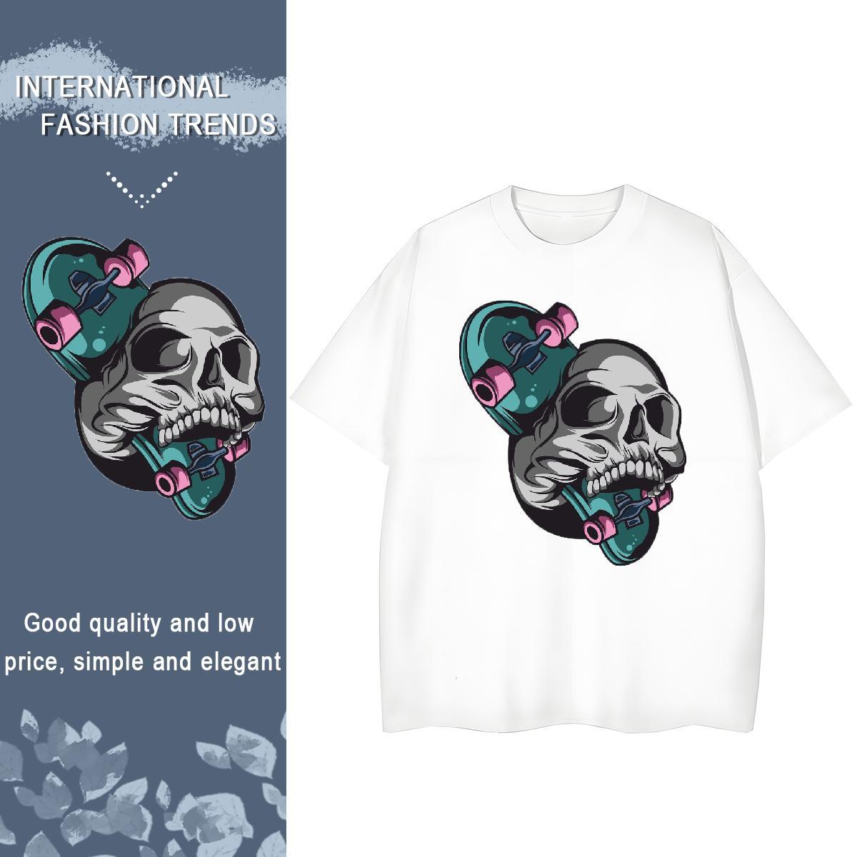 Designer T Shirts Women 100% Cotton 230g Round Neck Short Sleeve High Street Hip Hop skull Women Tees Brand Anime Print Tee Shirt