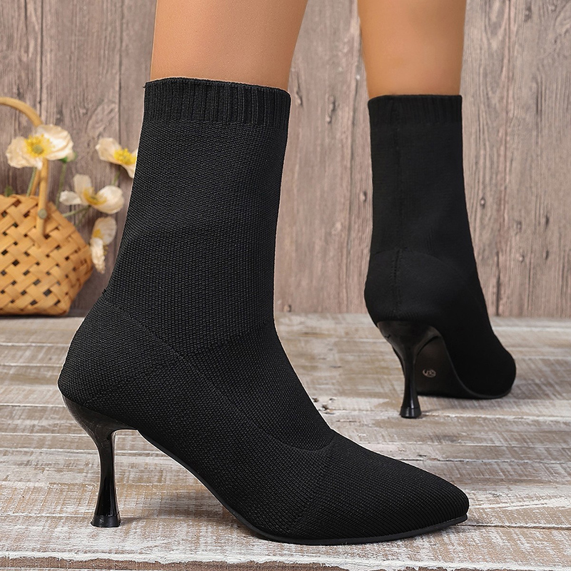 Pointed Toe Elastic Knitting Sock Boots Women Sexy Stiletto High Heels Shoes Woman Spring Autumn Fashion Slip On Ankle Boots