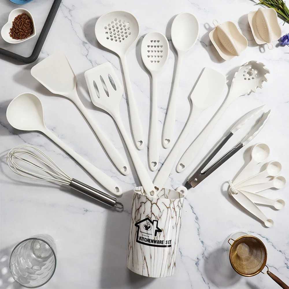 10/18 silicone cooking utensil set pink non stick baking tools kitchen utensils spatulas spoons food soup kitchen utensilsX240831