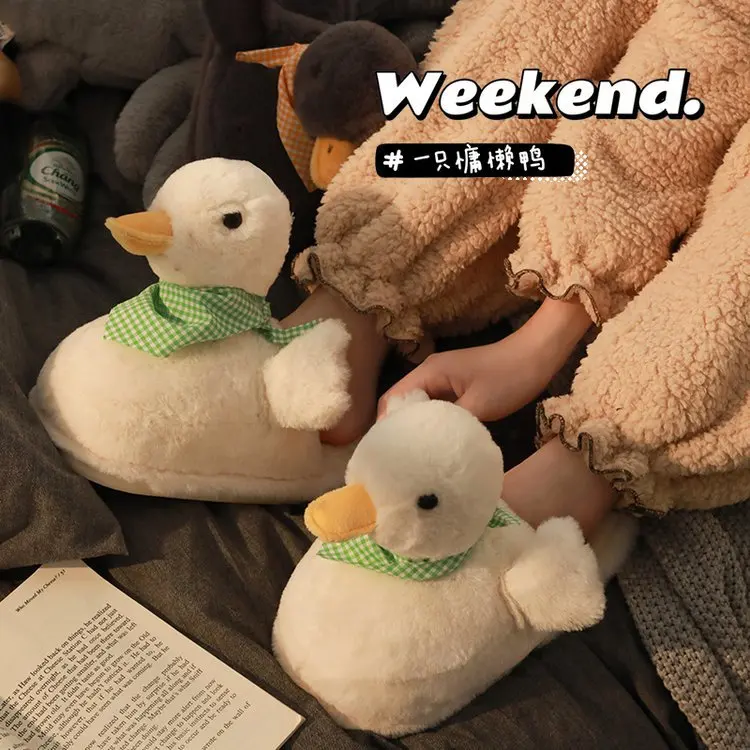Duck Plush Cotton Slippers Women Cute Winter Cartoon Home Non-slip Floor Fur Slippers Home Confinement Shoes Chaussure Femme