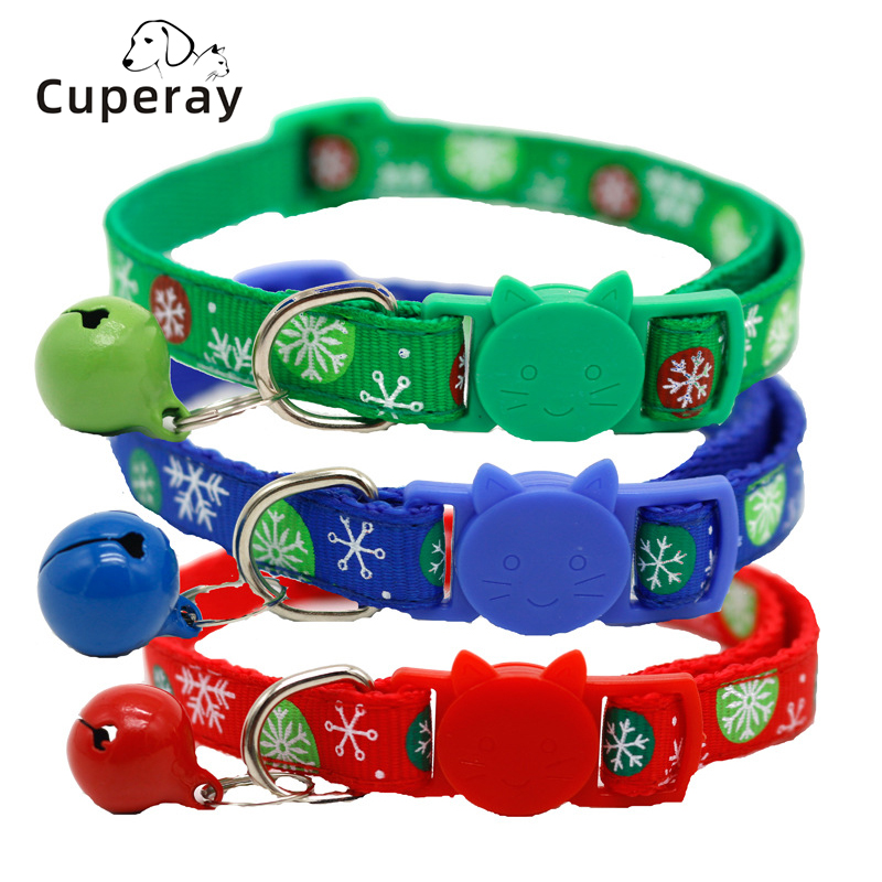 1.0cm Adjustable Pet Collars Puppy Dog Cat Christmas Snowflake Pattern Pet Collars with Bell for Cat and Puppy Pet Accessories