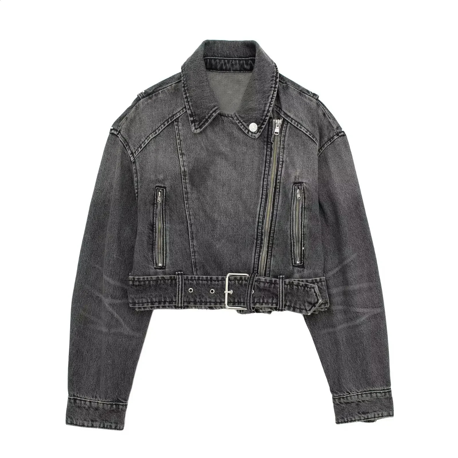 Fashionable Elegant Denim Jacket For Women Motorcycle Style Loose Fit European American Trend Autumn Clothing Wholesale 240830