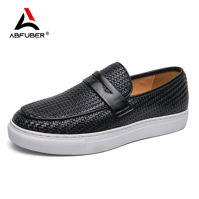 Slip Fashion On Loafers Board Soft Casual Leather Men Breathable Party Weave Pattern Shoes For Man Flat Free ccb1 0664 4b86