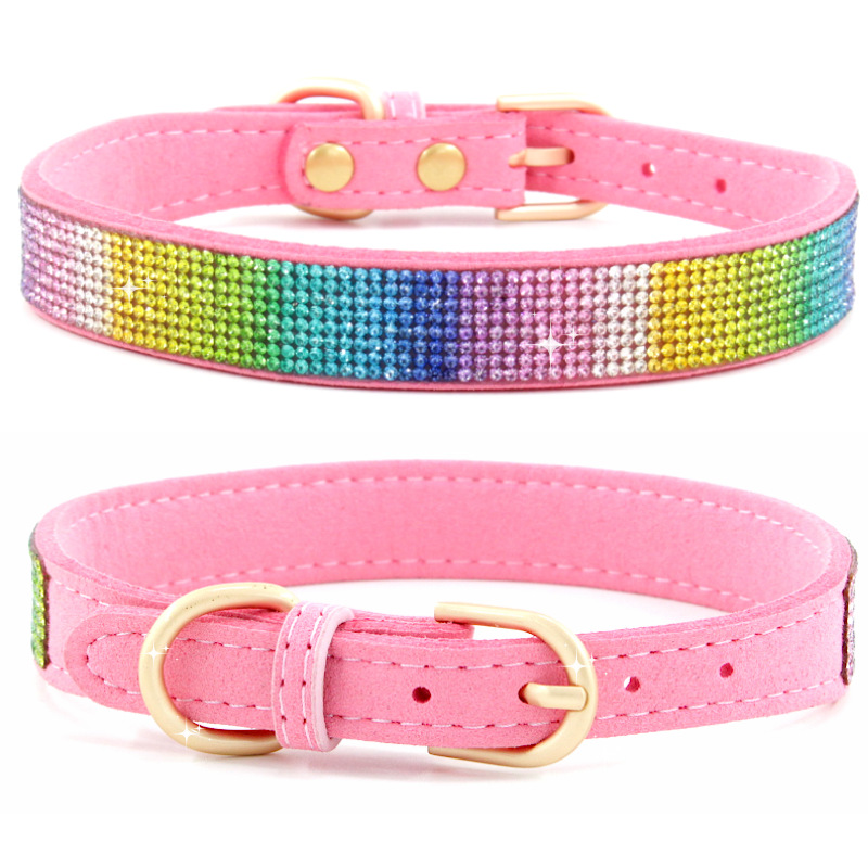Dia Dog Collars for Small Medium Large Dogs Black Pink Rainbow Blue Soft Suede Pet Puppy Collar with Metal Buckle Wholesale