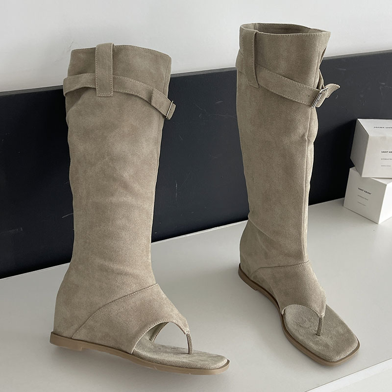 2025 new Female Fashion Height Increasing New Footwear Western Women Knee High Buckle Ladies Sandals Boots Flip ps Shoes