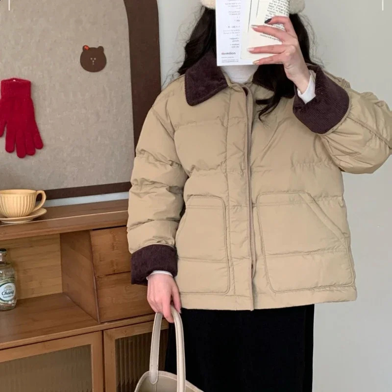 Winter Womens Cold Cotton Coat Parkas Warm Puffer Jacket Long Sleeve Single-breasted Pockets Student Quilted Jacket Short Tops 240830