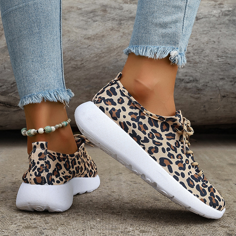 Women's Leopard Print Platform Sneakers Fashion Canvas Breathable Running Shoes Woman Lightweight Non Slip Casual Sports Shoes