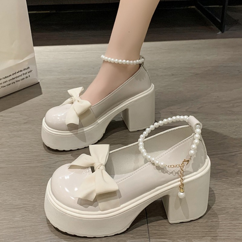 2025 new Thick Women Platform Mary Janes Lolita Party Pumps Summer New Sandals Bow Chain Mujer Shoes Fashion Oxford atos d4de