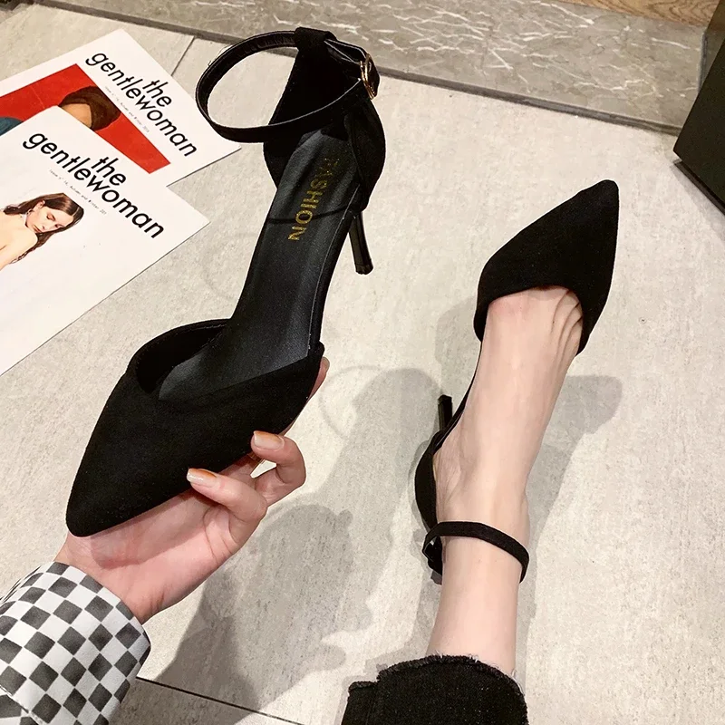 and Spring Autumn High New FashionThin Heel Professional Pointed Black Buckle Strap Single Shoe Women atos Mujer 63de