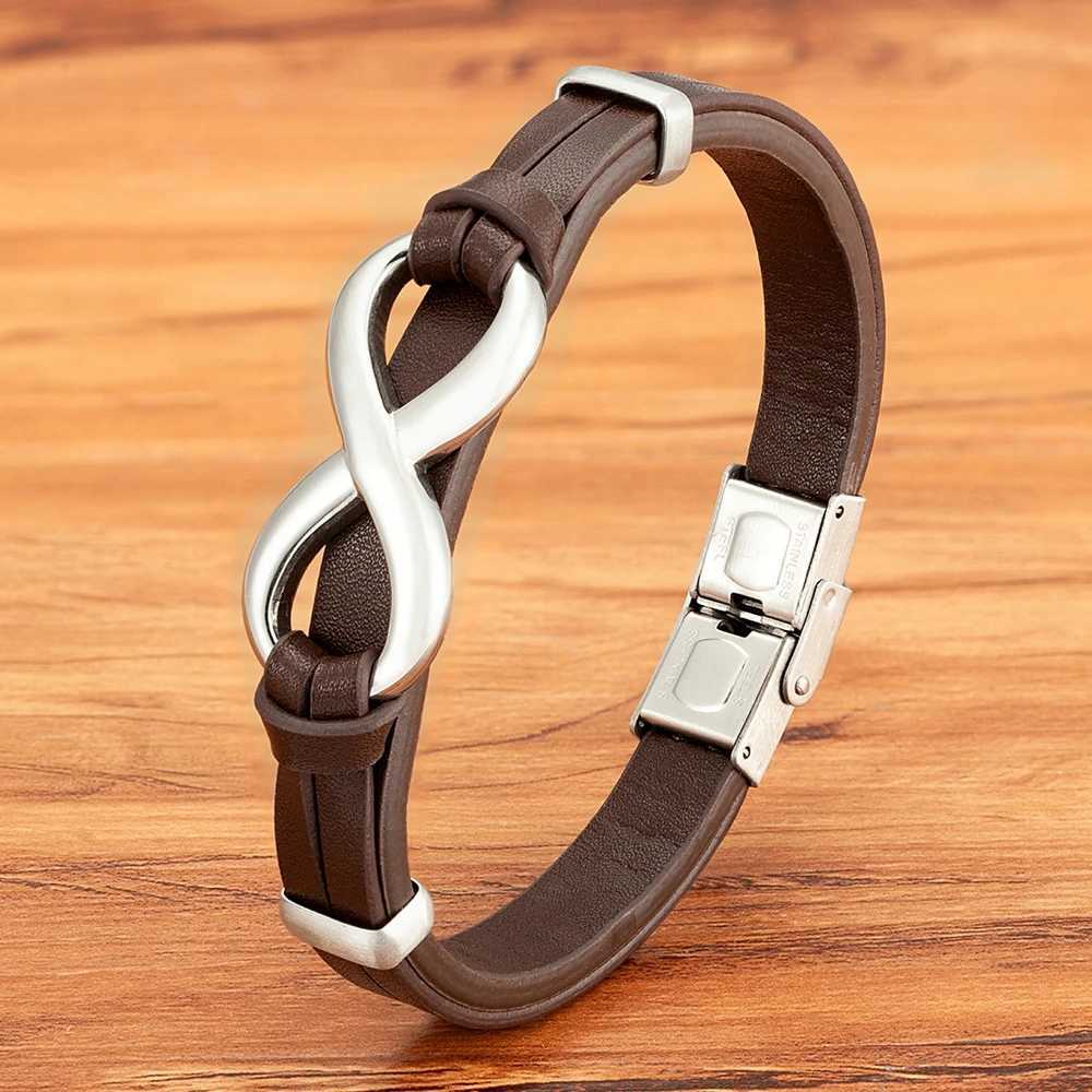 TYO Luxury Genuine Leather Unlimited Symbol Mens Bracelet Stainless Steel Buckle Couple Bracelet Jewelry Direct Shipping Wholesale W240830