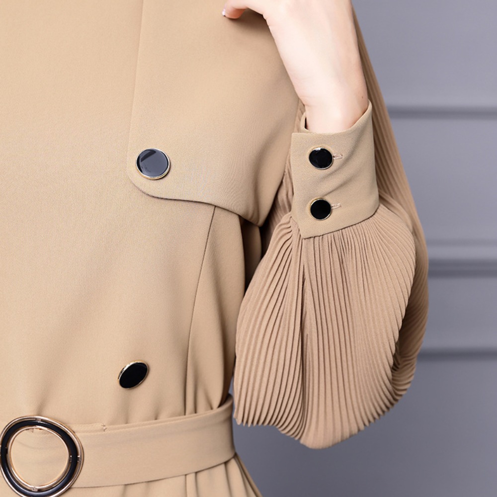 OC 413N57 Basic Casual Dresses Autumn and Winter Pleated Long Sleeved Womens Dress Shirt Commuting Skirt Customization Medium Length