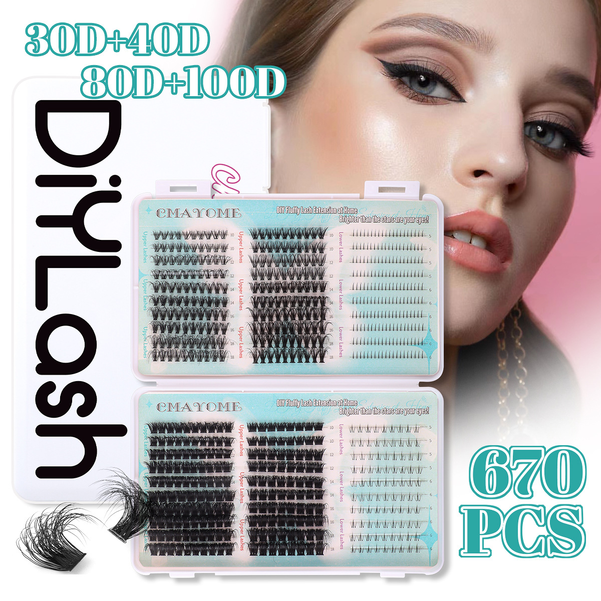 Individual Eyelashes Cluster Lashes Kit - 670Pcs Complete Set of Upper and Bottom Lash Bundles Reusable Segmented Eyelash Extension Kit Grafted Lashes