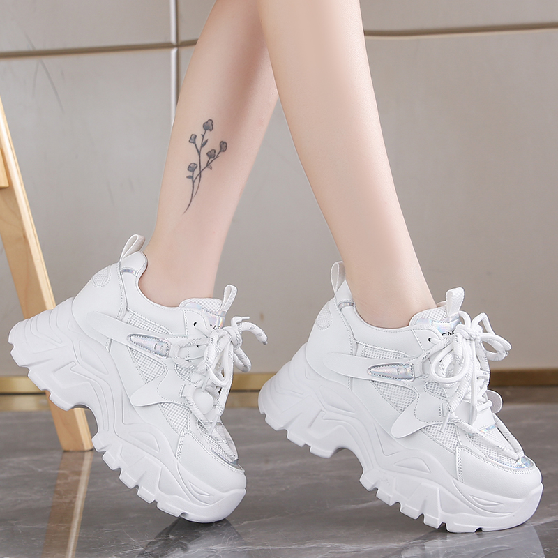 Women's Fashion White Chunky Sneakers Thick Bottom Lace Up Vulcanized Shoes Woman Non Slip Platform Sports Shoes for Lady