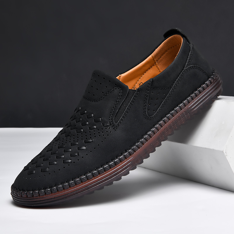 2024 New Handmade Leather Design Fashion Sneakers Slip On Loafers Summer Breathable Casual Shoes Men Driving Flat 0bda