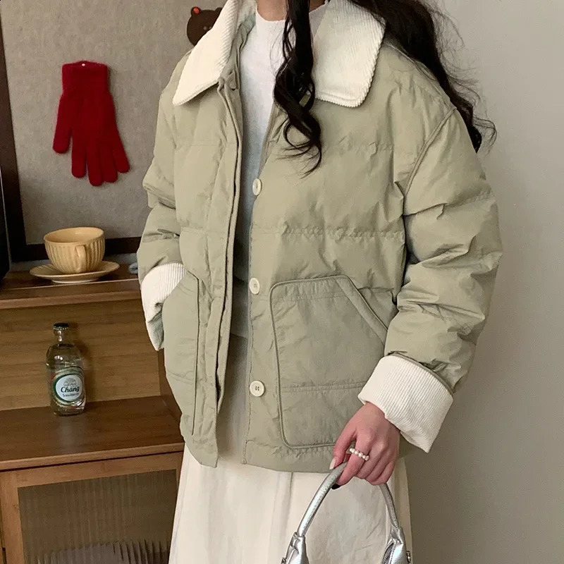 Winter Womens Cold Cotton Coat Parkas Warm Puffer Jacket Long Sleeve Single-breasted Pockets Student Quilted Jacket Short Tops 240830