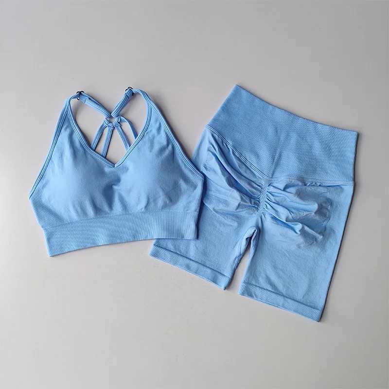 2-piece womens high waisted yoga set sportswear sports bra short sleeved set summerW250411