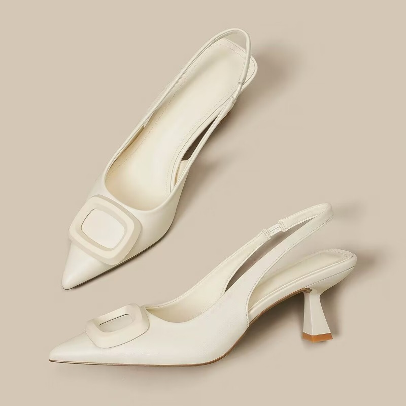 Woman Brand Sgback Shoes Fashion 2024 Spring New Ladies High Heels Elegant Med Heel Pointed Toe Slip on Sandal Mules Q44 c857