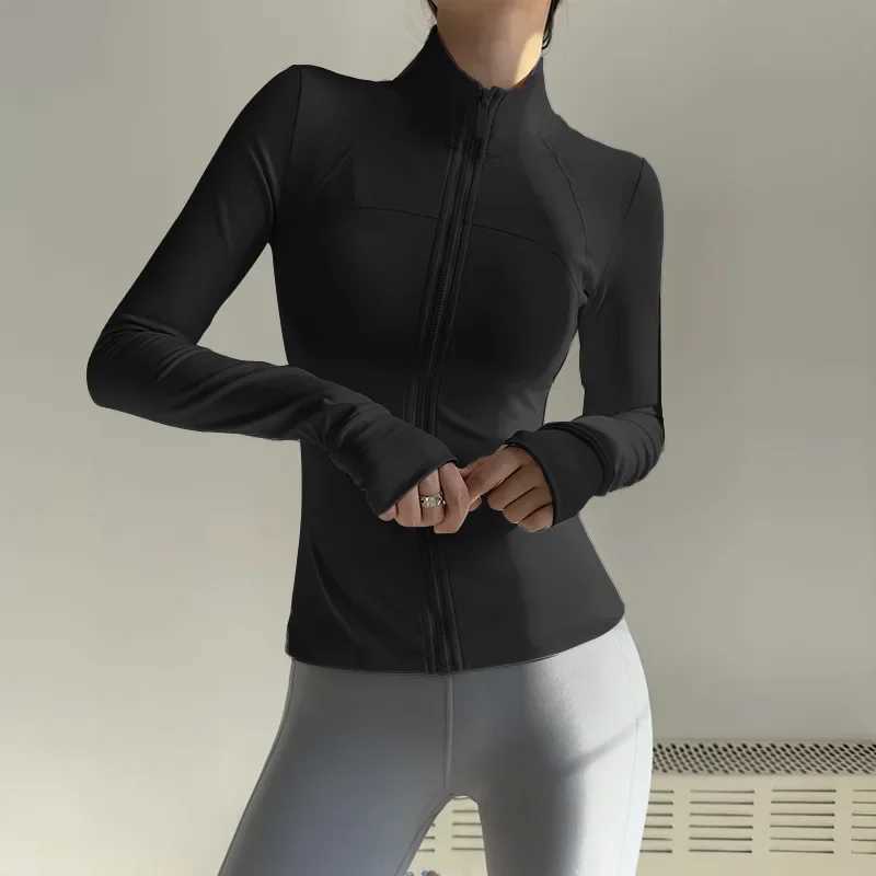 Womens Zipper Fitness Clothing Long Sleeve Sports Jacket Fitness Clothing Womens Yoga Shirt Quick Drying Top Sunscreen Sports Clothing Yoga Clothing W