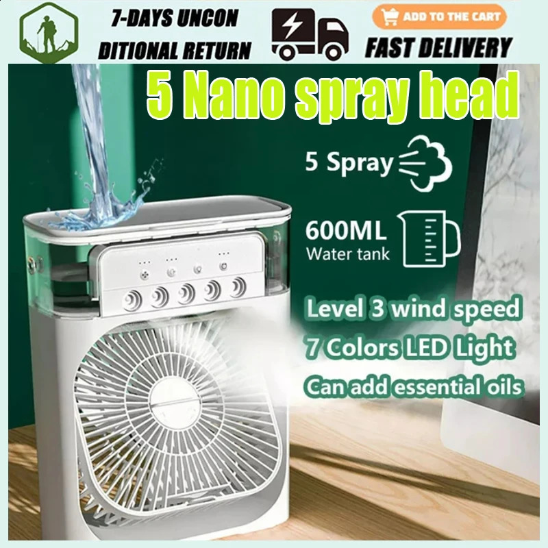 Portable Fan Air Conditioners USB Electric LED Night Light Water Mist Fun 3 In 1 Cooler Humidifie For Home 240830